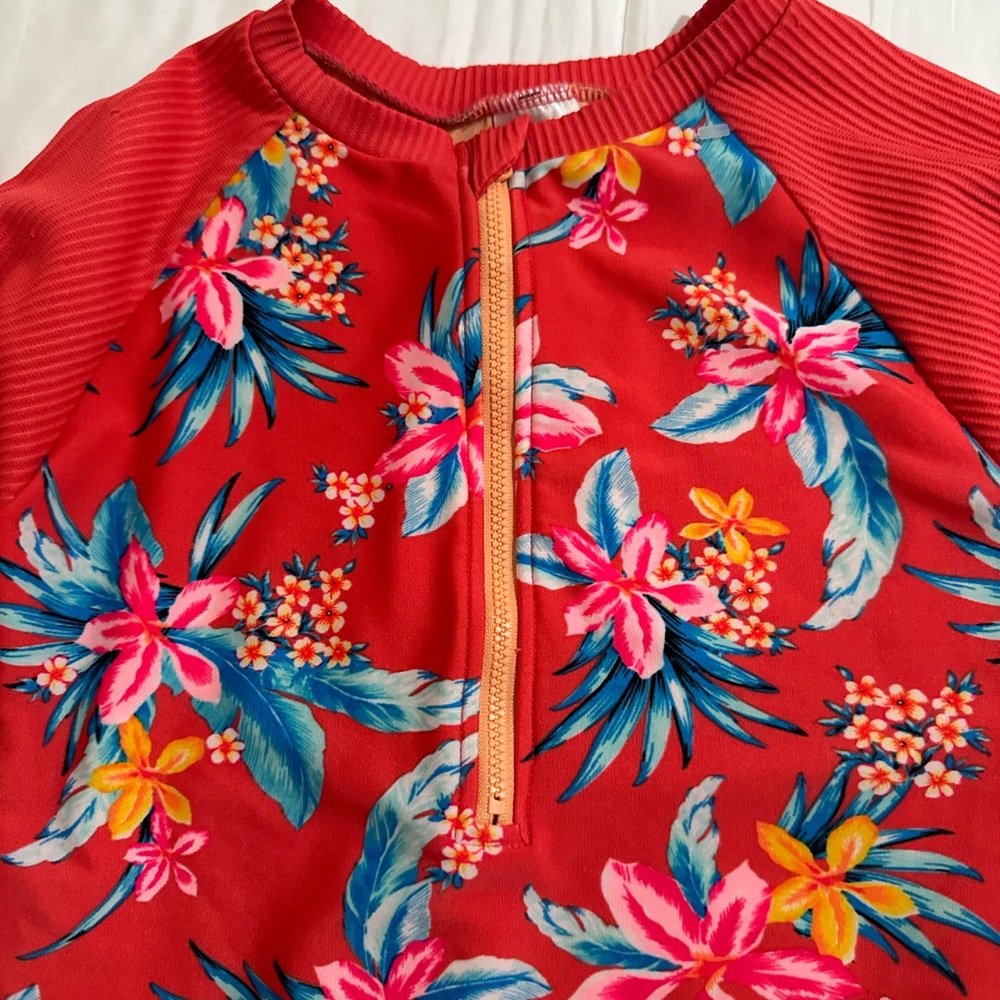Preloved coral Floral Long Sleeve One-Piece Swimsuit - Picture 3 of 7